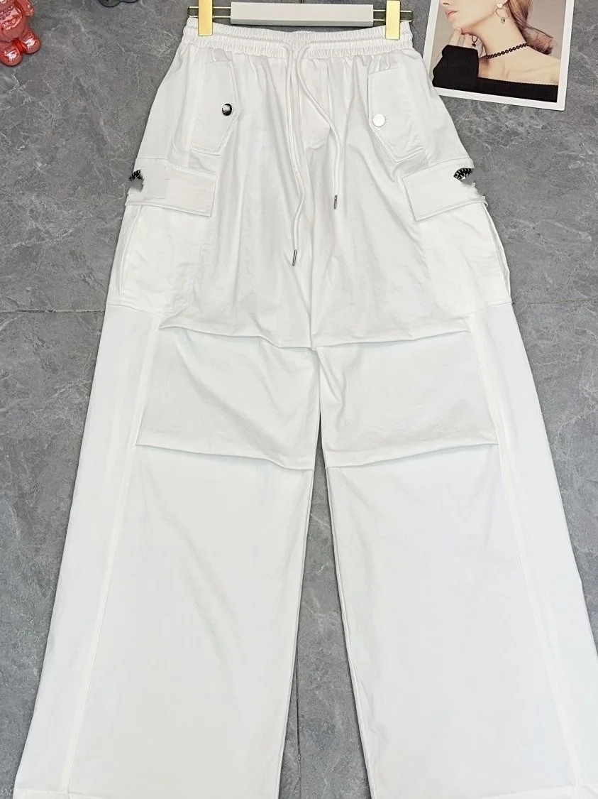 Casual Wide Leg Pants Women's Multi-Pocket Workwear Style Loose Elastic Waist Slimming Design Versatile Casual Trousers