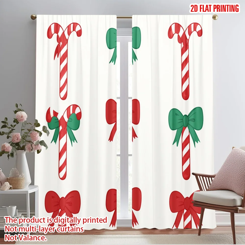 2pcs,2D plane printing Curtain Fabric Candy Cane Hearts (2) Versatile 100% Polyester (without rod) Decorations For Home for