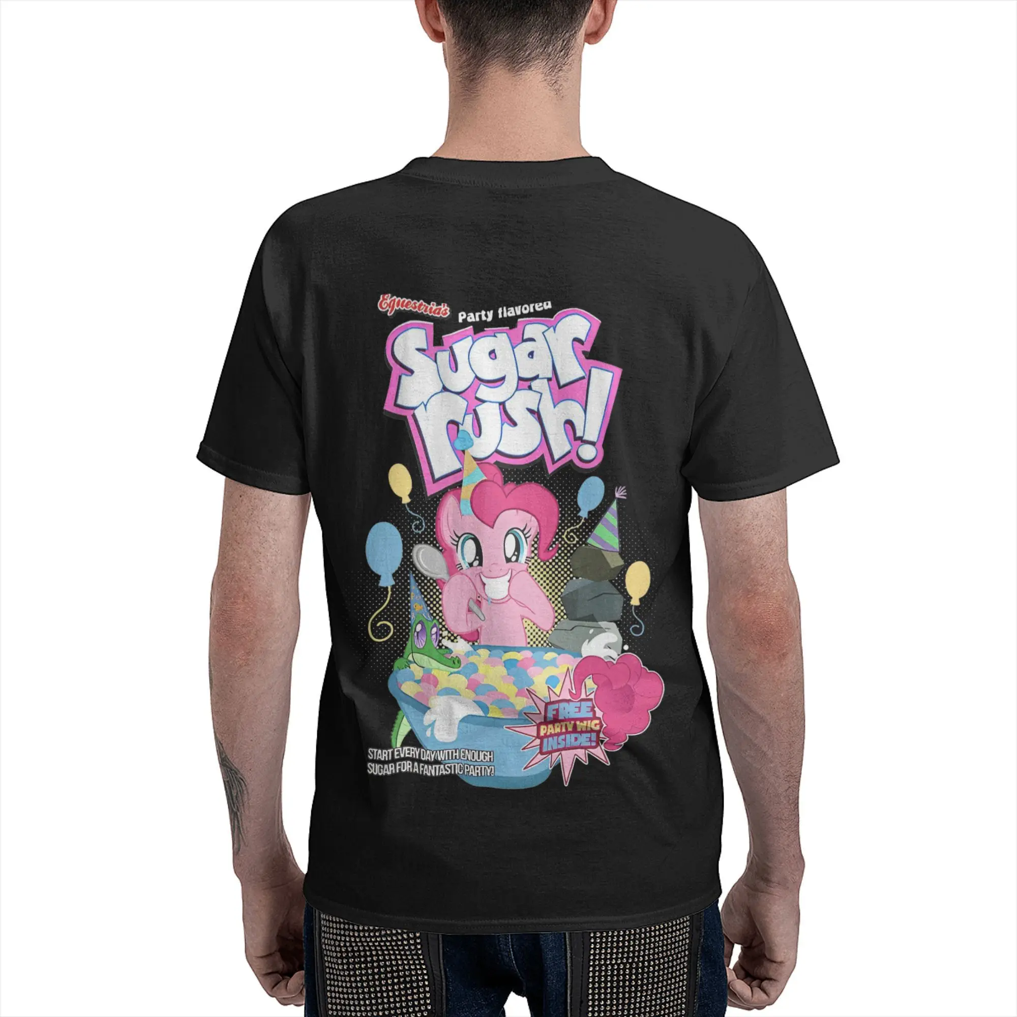 Men T-Shirt Party Flavored Sugar Rush Pinkie Pie Pure Cotton Tee Shirt Ponies friendship is magic T Shirt Crewneck Clothes