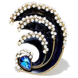CINDY XIANG Pearl Blue Enamel Sea Wave Brooch Large Heavy Fashion Pin 2 Colors Available Winter Fashion Accessories