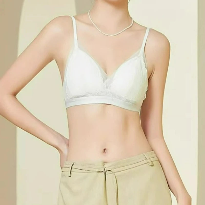 Sexy Spitzen-Triangel-BHs für Damen, französische Bralette aus Maulbeerseide, leicht, atmungsaktiv, kabellos, Push-up-Dessous