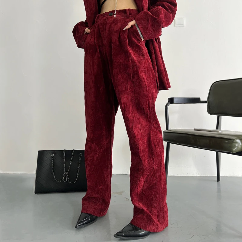 HKSH Autumn Winter New Women Suit Set Double Breasted Solid Color Blazer High-End Coat Straight Pants Elegant Trend Chic HK17057