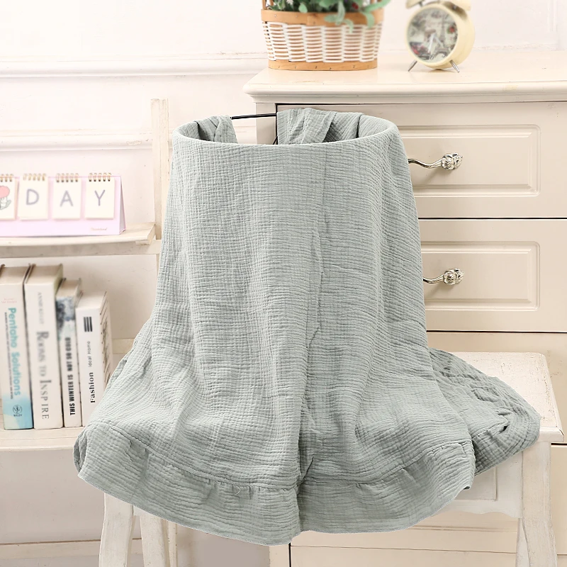 100% Organic Cotton Baby Wrap Gauze Ruffle Baby Blanket Newborn Security Muslin Swaddle Blanket