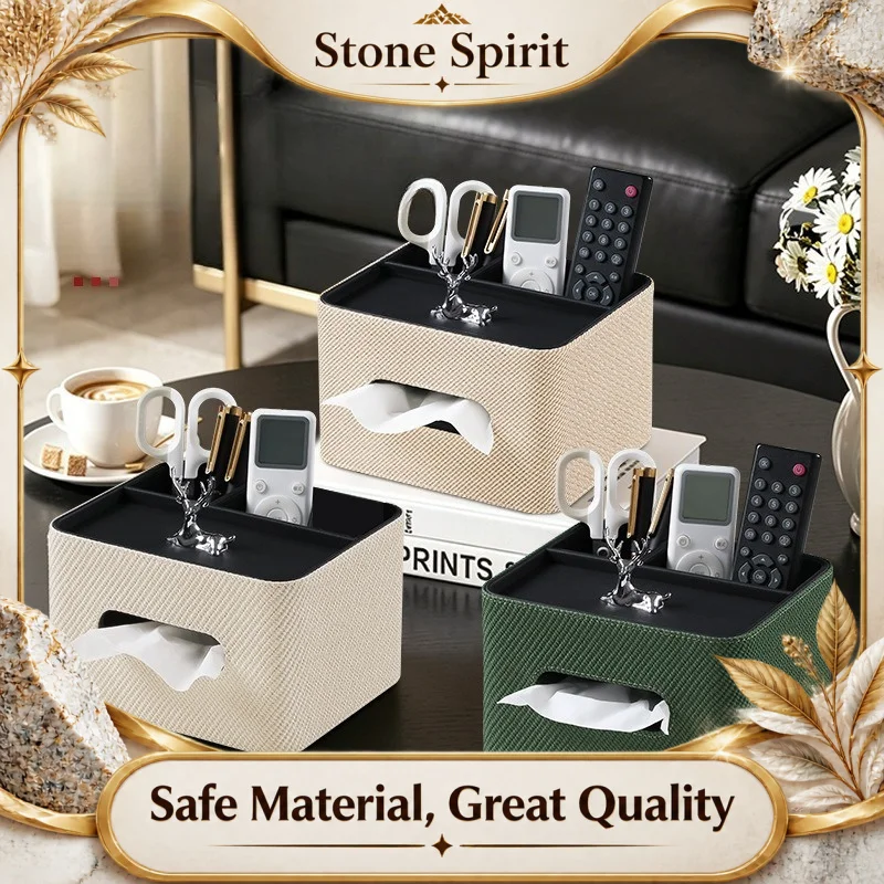 Diagonal Woven Luxury Tissue Box Cover, Multifunctional Remote Control Organizer for Living Room, High-End Home Hotel Desk Decor