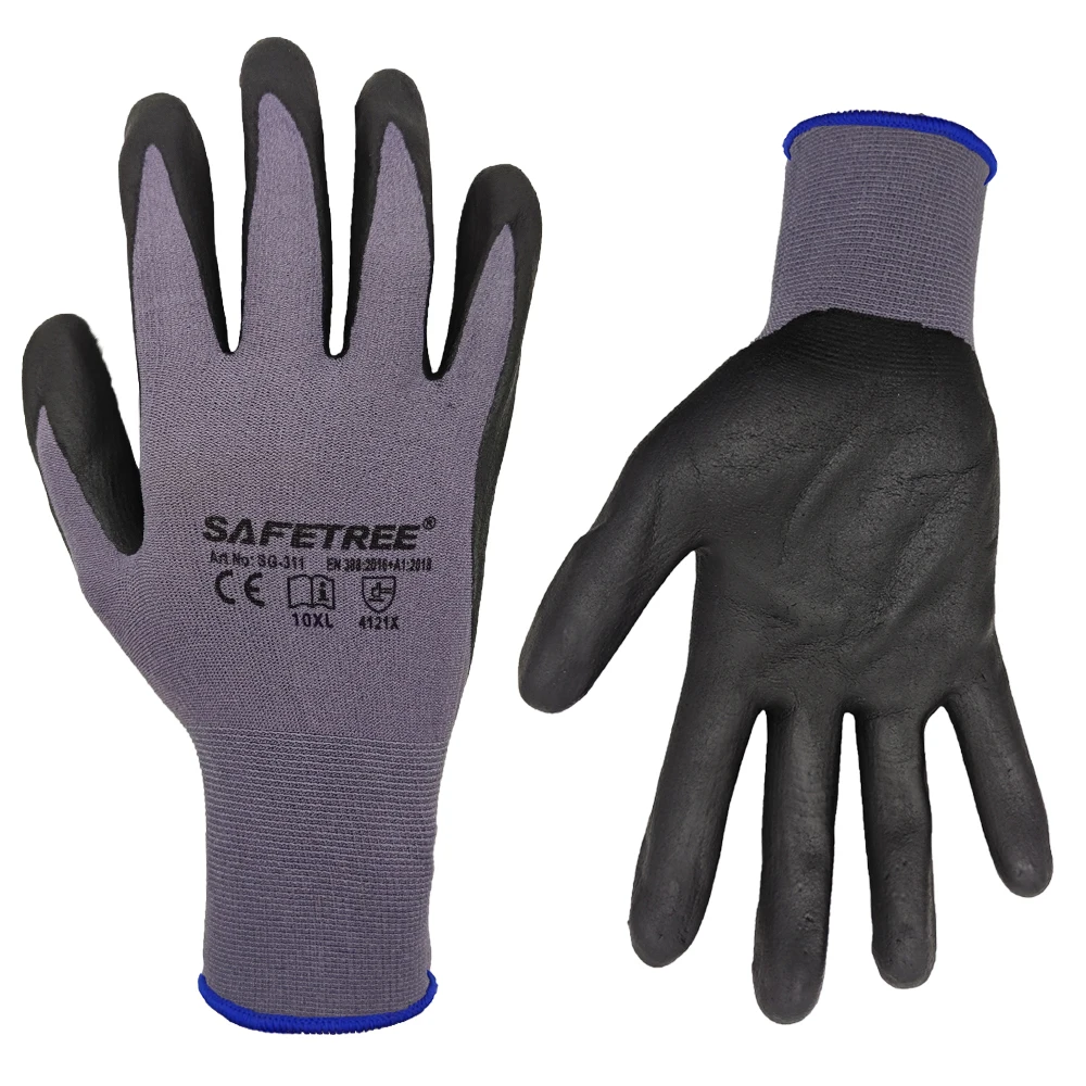 SAFETREE 10 أزواج قفازات أمان من النايلون CE قفازات ميكانيكية مطلية بالنخيل قفاز مريح ورقيق لسهولة العمل
