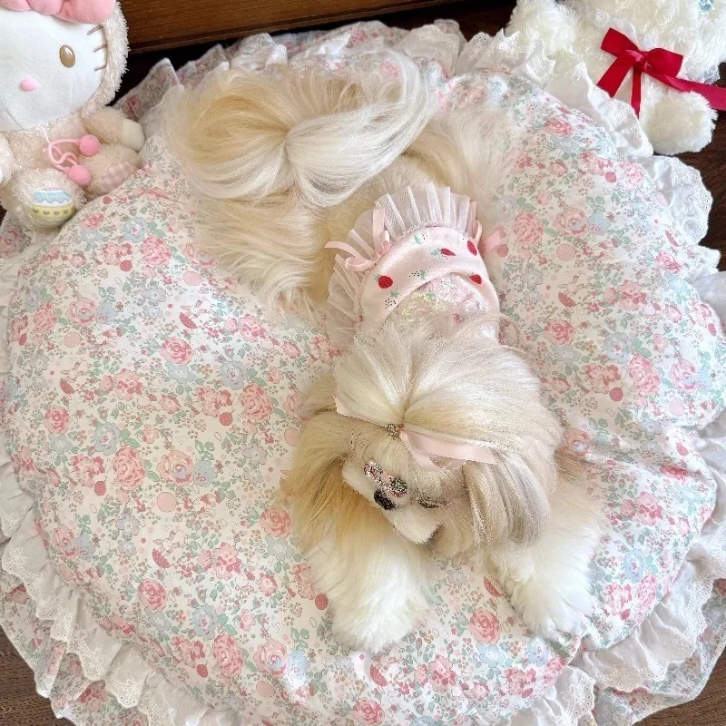 Round Cotton Dog Nest Cute Durable Removable Dog Sleeping Pad Washable Frenchie Luxury Indoors Pet Beds Pet Supplies Essentials