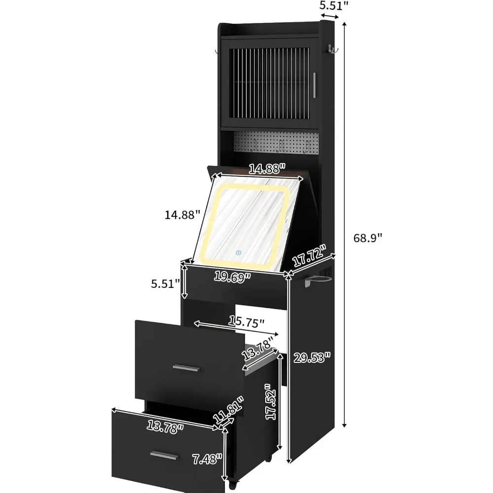 مجموعة طاولة زينة سوداء صغيرة، ومرآة LED ومحطة شحن، ومساحة صغيرة لتخزين غرفة النوم #4