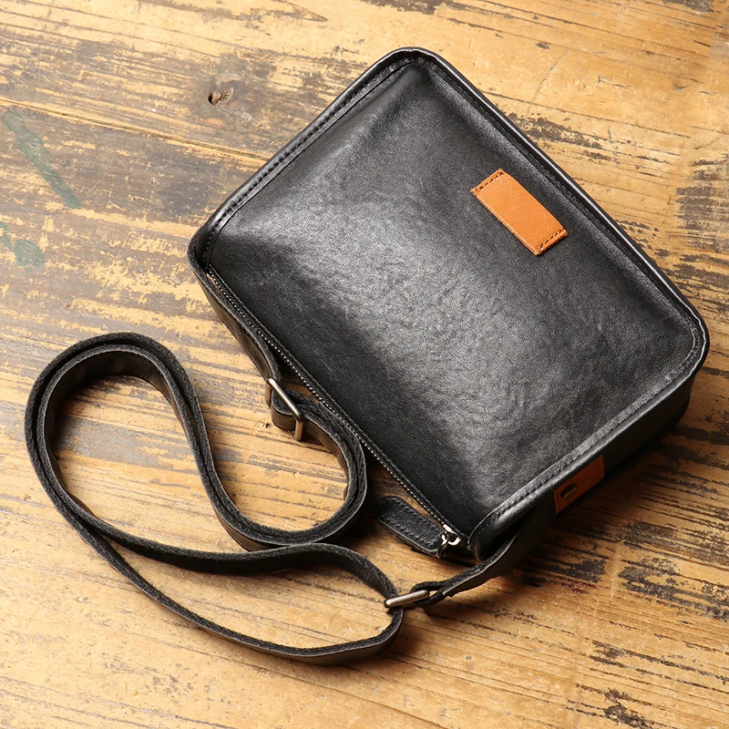 Men's Leather Shoulder Bag Vintage Nature Head Layer Cowhide Satchel Cell Phone Bag Coin Bag Small Sling Bag Leathfocus