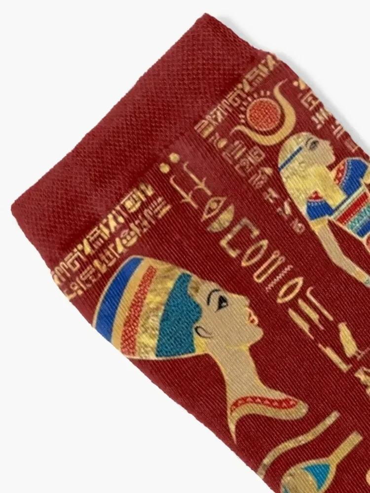 Egyptian hieroglyphs and deities on red Socks sport hockey valentine gift ideas Climbing Socks Female Men's