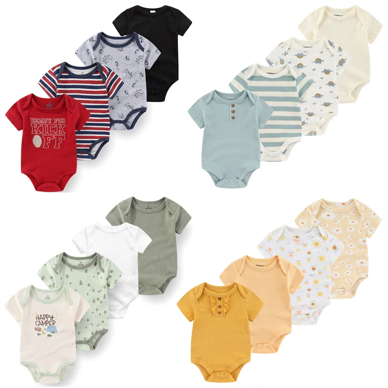 4Pieces Cotton Baby Boy Clothes Sets 0-12M Newborn Baby Girl Clothes Print Cartoon Summer Bodysuit Short Sleeve Bebes