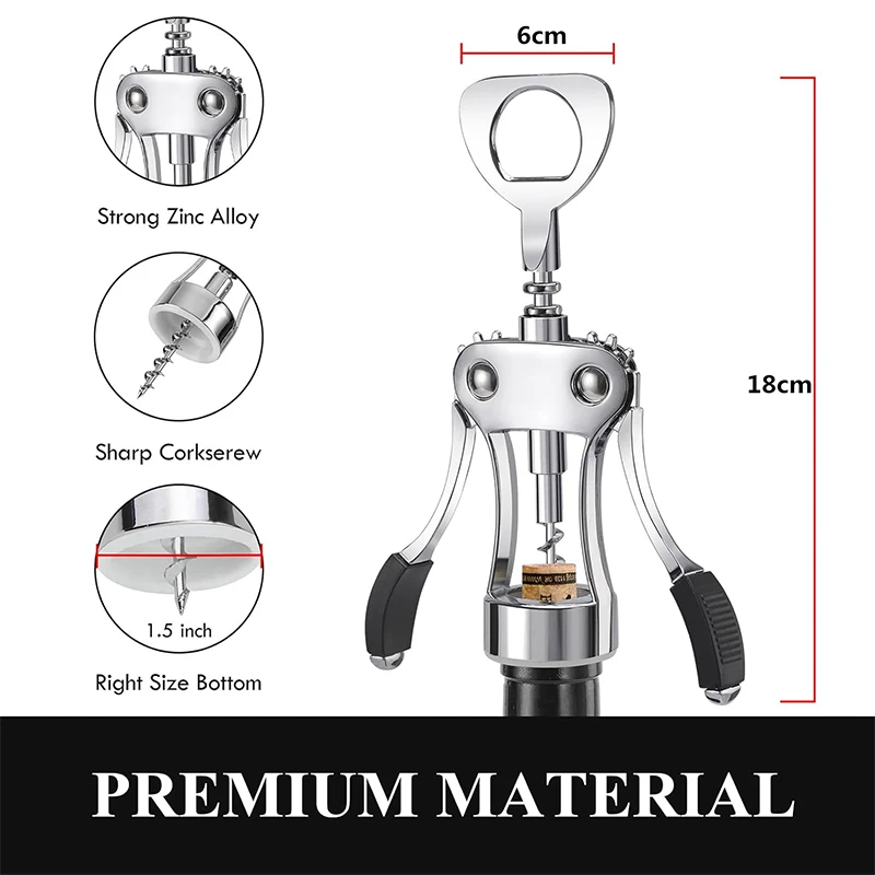 Premium Wine Opener Heavy-Duty Zinc Alloy Wing Corkscrew Multifunctional Cork Screw Beer Bottle Opener For Waiter Bar Restaurant