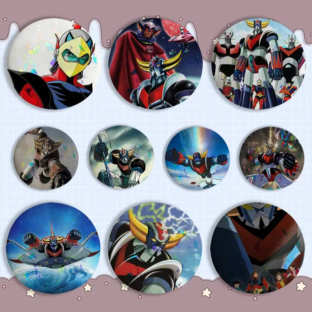 

R-Robot UFO G-GoldorakS cool Badge on Backpack Clothes decoration Tinplate Round Brooch Funny Custom Gifts for Friend