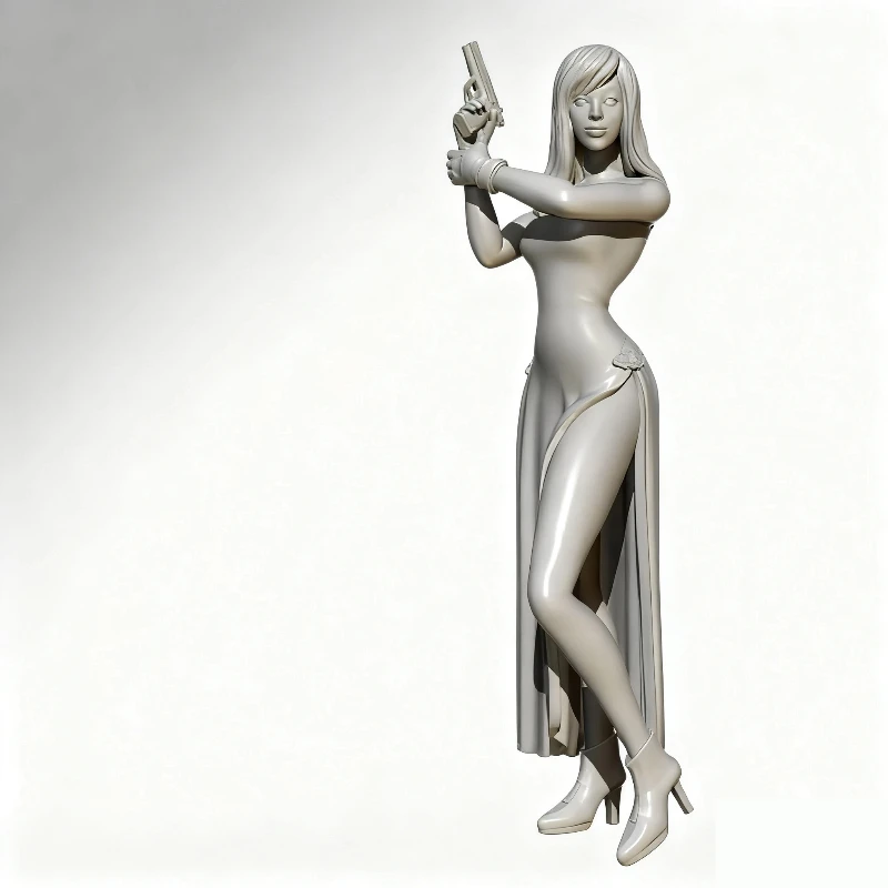

55mm 1/35 Resin Model Figure Cheongsam Female Agent Gk Micro Miniature 3d Printed White Model Toy Unassembled And Unpainted Kit