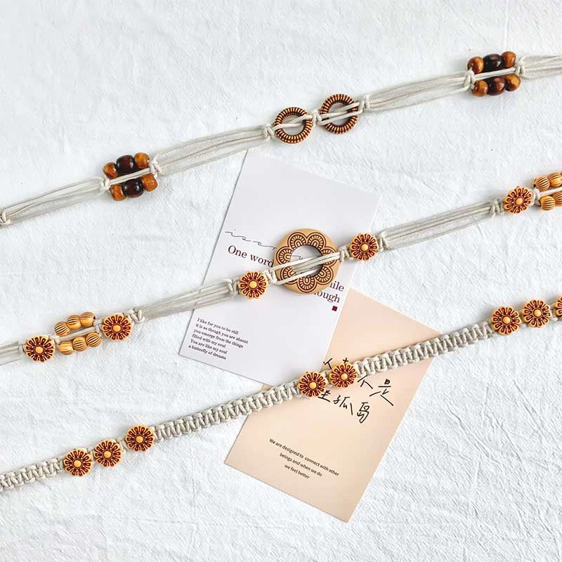 ボヘミアンスタイル織りエスニックスタイル手作り木製ビーズレディースベルトカジュアル休暇スタイルウエストロープ