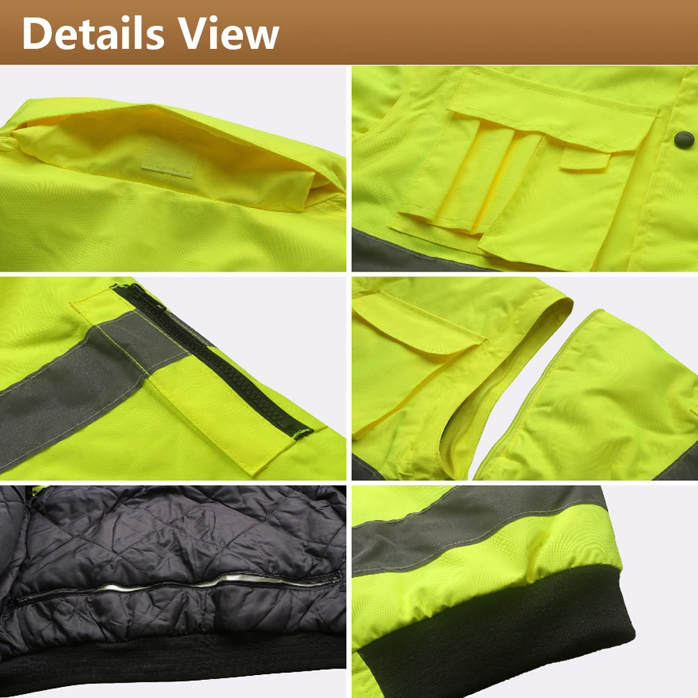 Winter High Visibility Safety Warm Jacket for Men Fluorescent Orange Waterproof Jacket Reflective Bomber Jacket Workwear