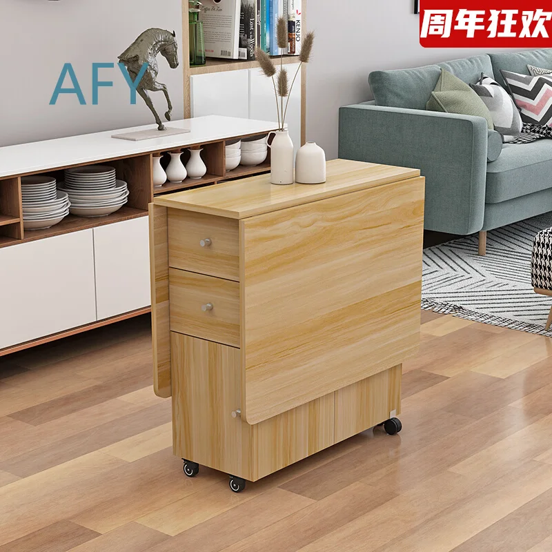 Telescopic Folding Dining Table for Small Apartment Rectangular Mobile Kitchen Table for Compact Space Living Room Bedroom