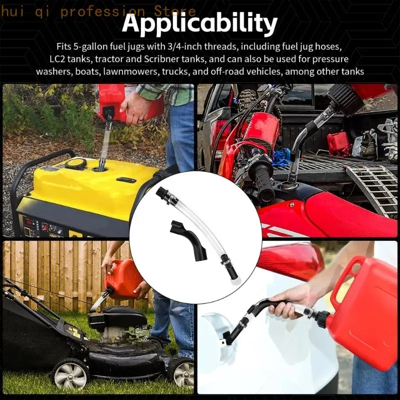 Can Pouring Hose with Clip, 38 Clear Curved Refueling Hose, Threaded End and Guided Nozzle for Garage Filling and Transfer Tasks