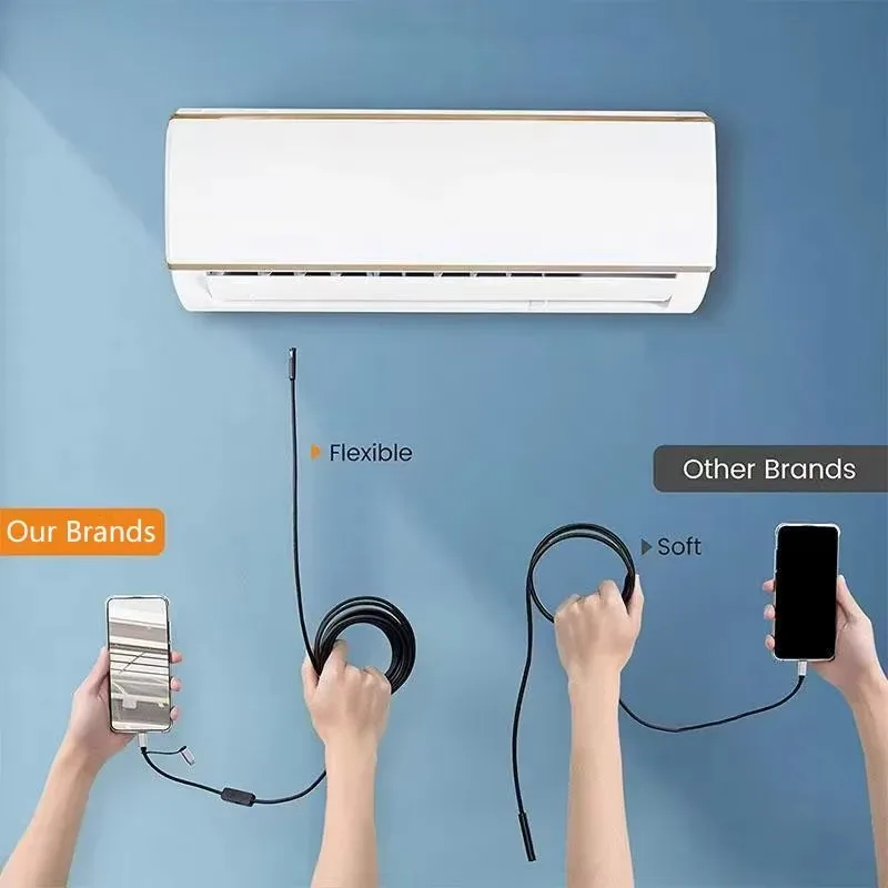 Câmera endoscópica dupla HD com lente de 5,5 mm e 8 mm e IP67 à prova d'água, adequada para telefones Android, com cabo macio e rígido