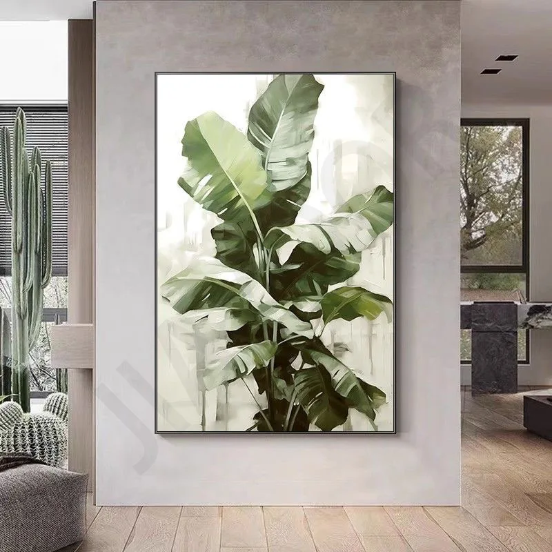 Entrance Foyer Decoration Painting Modern Led Lamps Nordic Oil Painting Texture Of Green Plants Hanging Painting Murals Lights