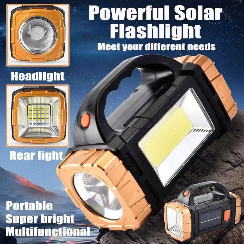 Solar Flashlight Hand-held Searchlight Large Capacity Emergency Camping Lantern Portable Electric Spotlight Lighting Lantern