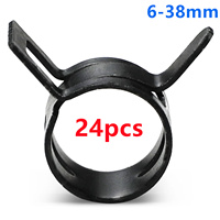 24pcs Vacuum Fuel Hose Clamps Black Spring Hose Line Water Pipe Clamp Air Tube Fastener Clips Steel Pinch 6-38mm Parasol Clamp