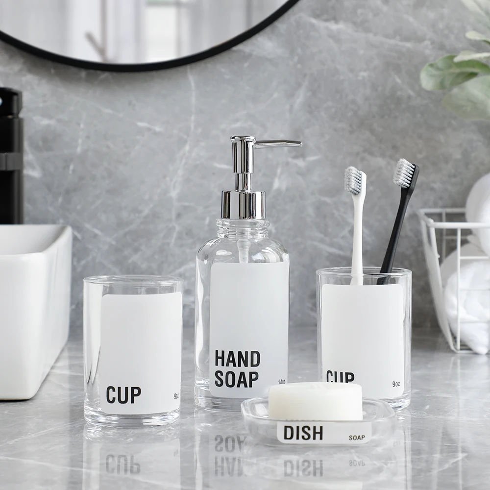 Premium Bathroom Accessory Set  4 Pcs Decorative Soap Dispenser Toothbrush Holder Tumbler Soap Dish Elegant Mosaic glass