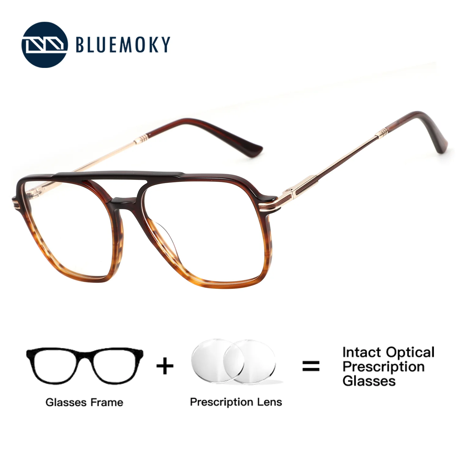 

BLUEMOKY (M Size) Pilot Acetate Prescription Vision Correction Spectacles for Man Clear Glasses Photochromic Anti Blue Light