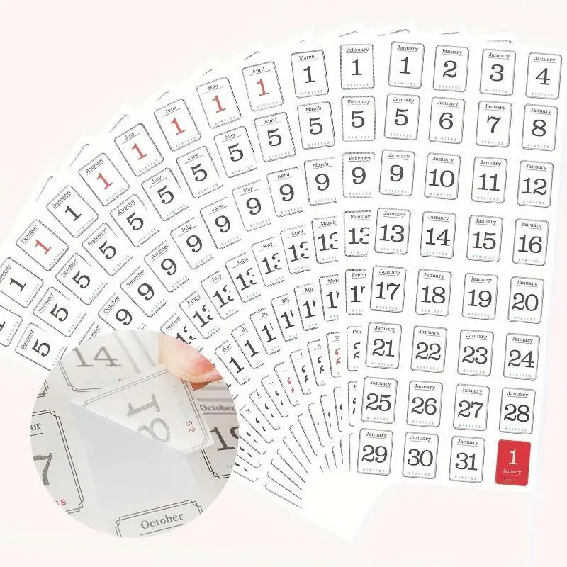 12Pcs 365 Days Calendar Decorative Stickers Kawaii Pattern Ideal Gift for Teens Scrapbooking DIY Diary