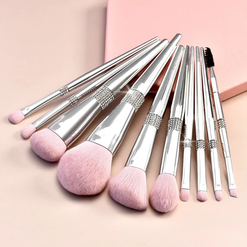 11Pcs Inlaid Rhinestone Makeup Brushes Soft Fluffy Synthetic Hair Eyeshadow Blush Beauty Make‑up Tool for Daily Facial Make‑up