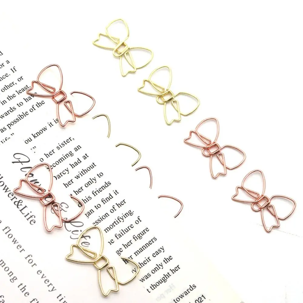 10PCS Stationery Metal Bowknot Paper Clips Creative Gold Bookmark Clip Special-shaped Paper Clamps Office/School