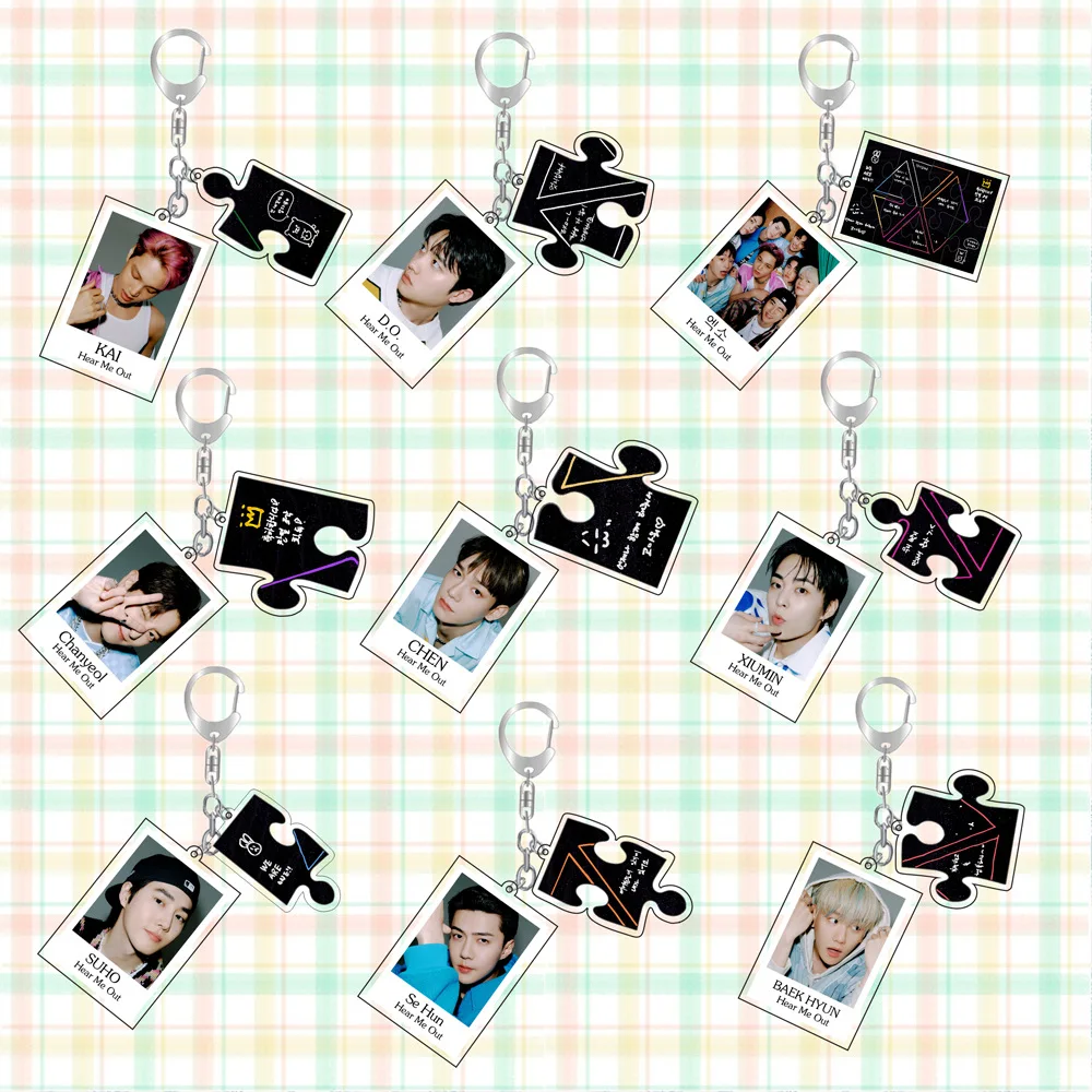 KPOP Boys Group Album Hear Me Out Pendant Keychain Suit Printing HD Acrylic Fashion Popular Backpack Car Key Jewelry Accessories