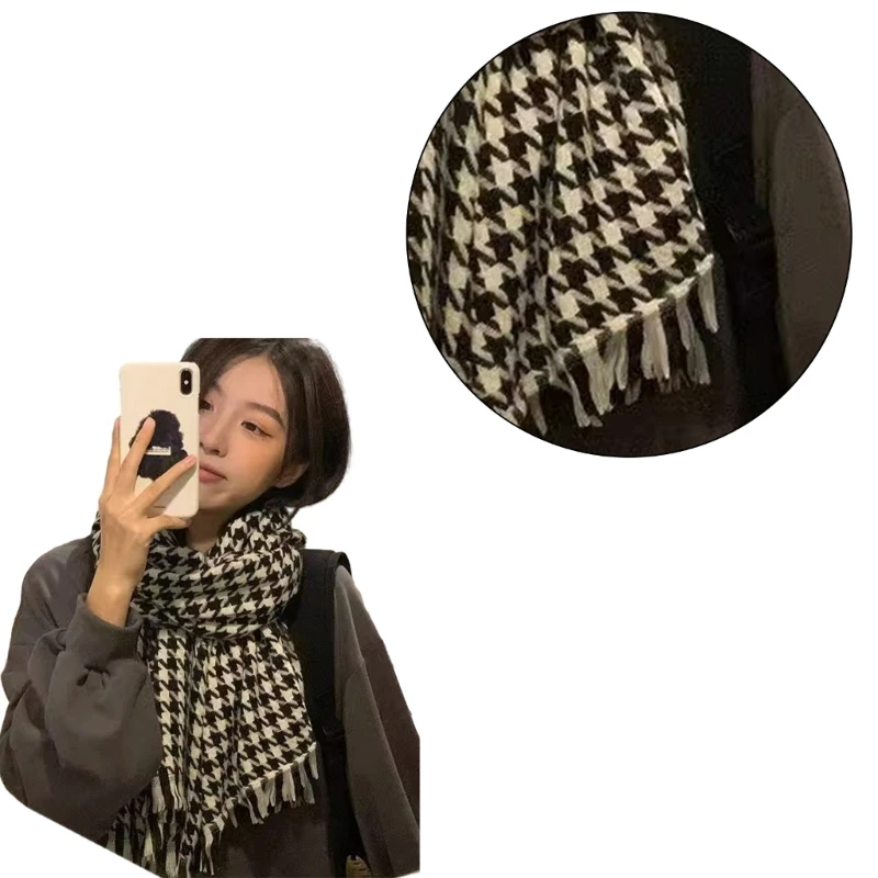 Khăn choàng Houndstooth cổ điển dành cho nữ Khăn choàng cổ thập niên Phụ kiện quần áo