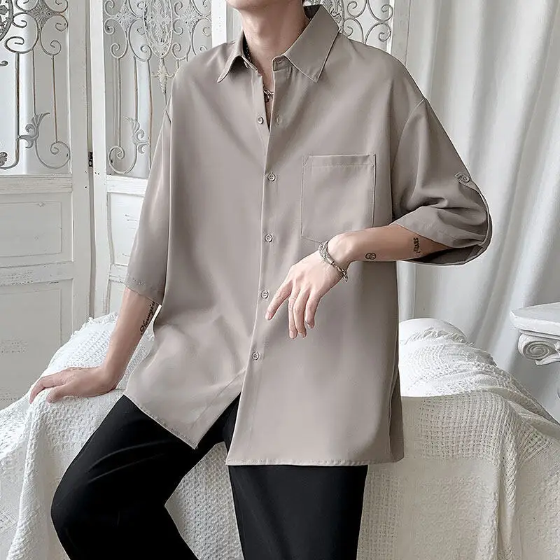 

Summer Short Sleeved Shirt Men Fashion Society Mens Black Dress Shirt Korean Loose Casual White Shirt Mens Office Formal Shirts