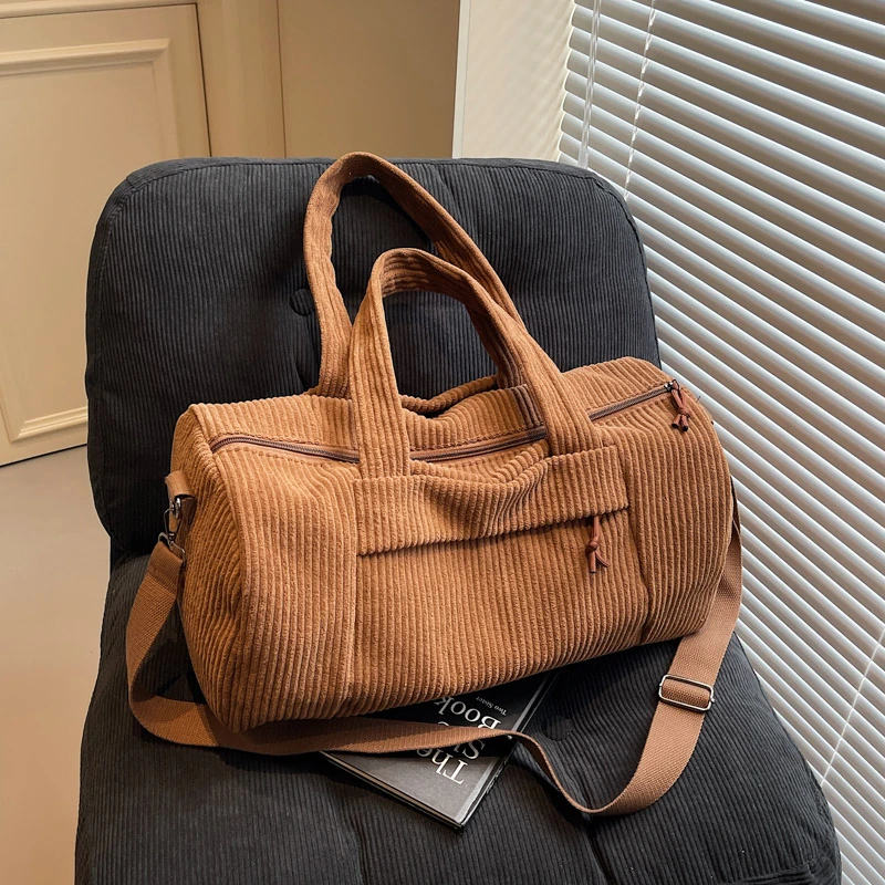 

Large Capacity Leisure Travel Bag For Women Lightweigh Protable Tote Corduroy Handbag Simple Fitness Crossbody Bag Female