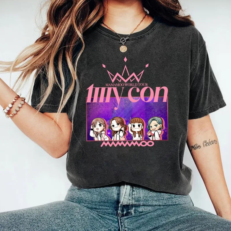 Kpop MAMAMOO+ 1mycon Man/Women Harajuku Cotton Washed Old T-shirt Round Neck Short Sleeve Casual Unisex Streetwear Tee Top