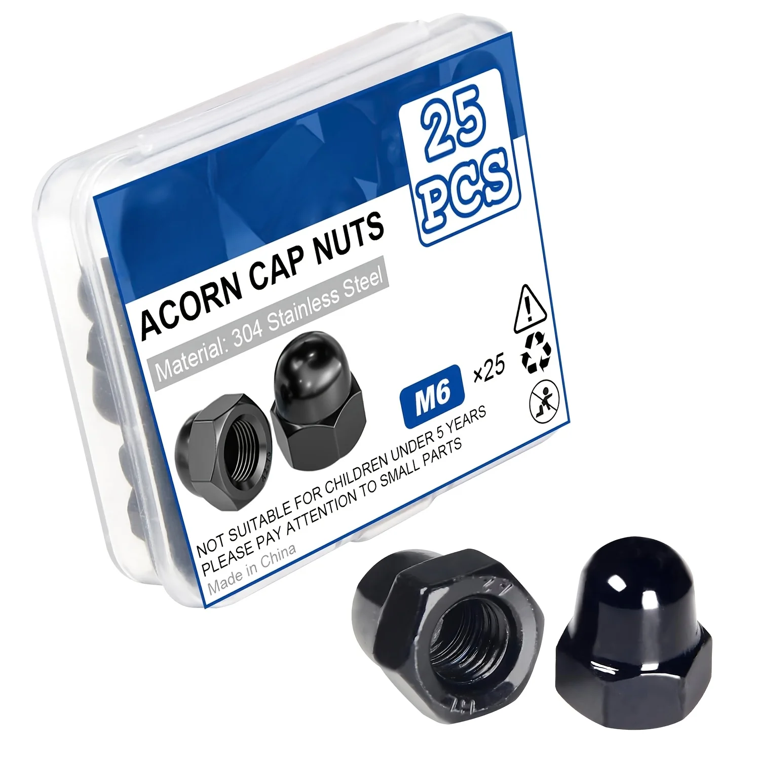 M6/M8 Black Oak Cap Nuts, 27/25 Pieces M6-1.0, M8-1.25, 304 Stainless Steel (18-8) Crown Cap Nuts for Bolts
