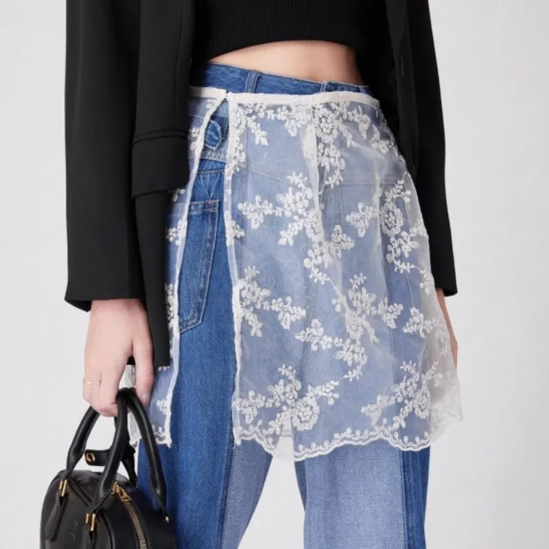 

Lace Embroidered Midi Skirt Layered Fake Skirts for Womens Paired with Sweatshirt and Base Skirt Women's Clothing Skirts