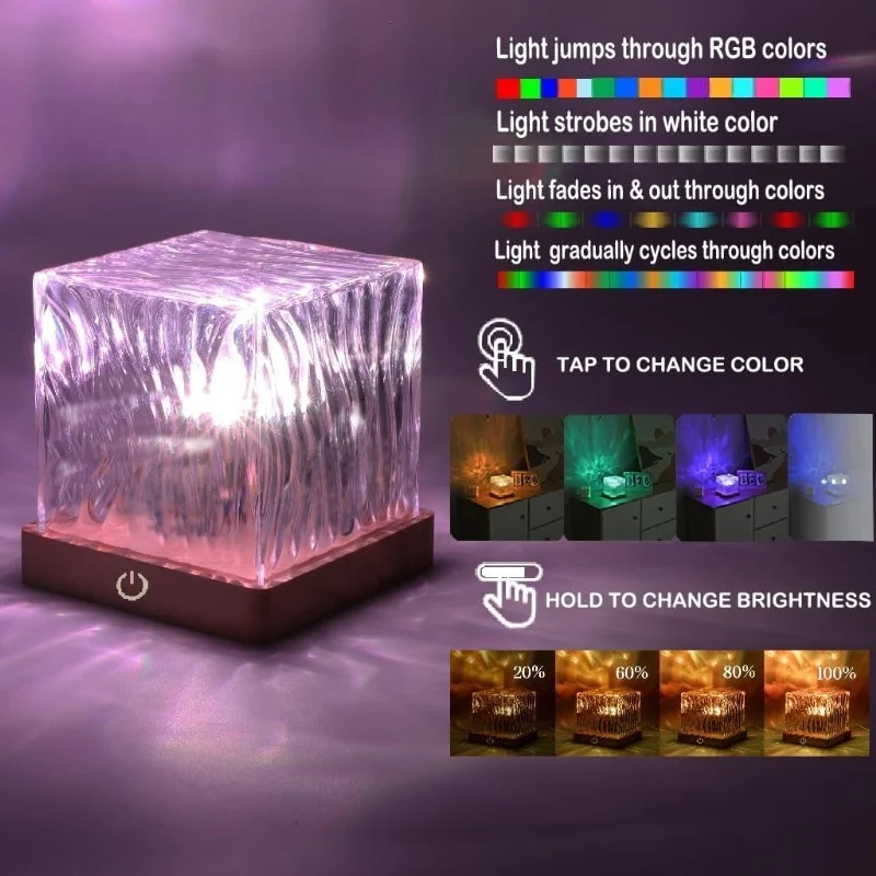 16 Colors Dynamic Rotating Water Ripple Projector Night Light Flame Crystal Lamp for Living Room Study Bedroom Rotating Light