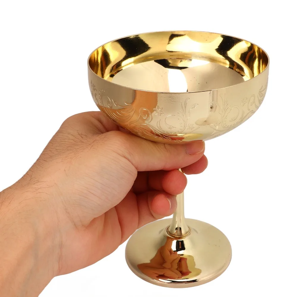 Decorative Stainless Steel Stainless Steel Goblet Engraved Design Flower Spike Design Martini Glass Wine Cup Outdoor Travel