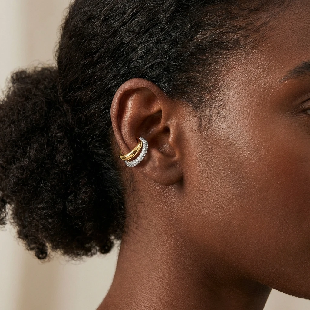 Gold Silver Double Layer No Piercing Ear Cuff CZ Zircon Minimalist Stackable Cartilage Clip Earrings for Women Fashion Jewelry