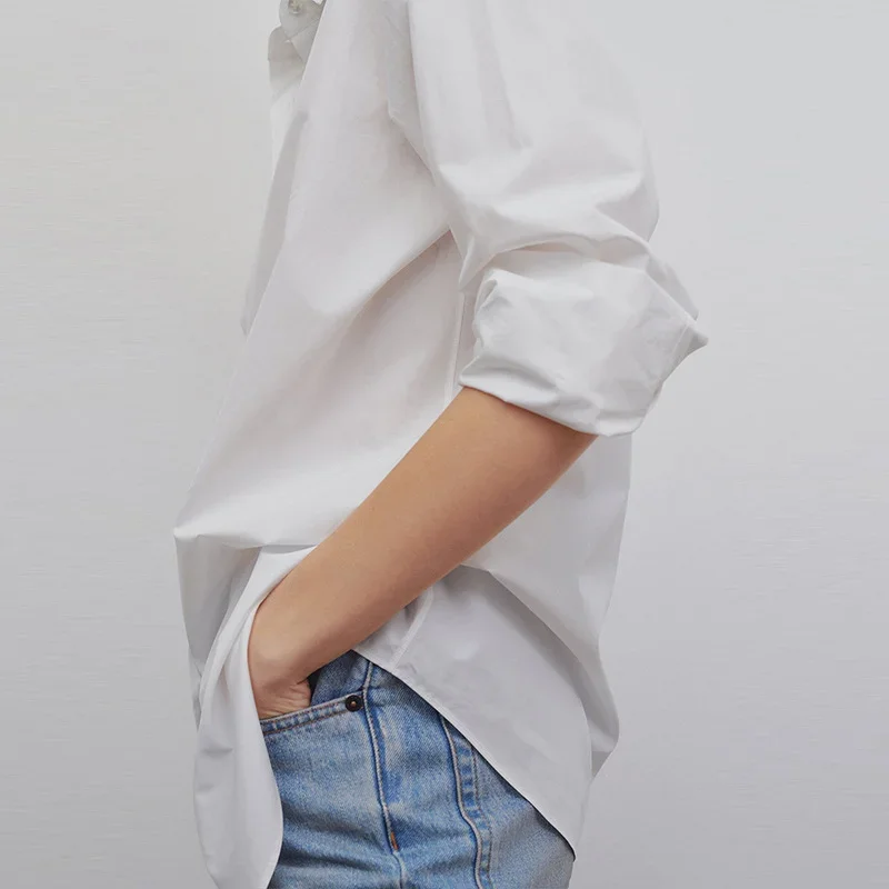 Spring and Summer New Cotton Anti-wrinkle Loose Version Casual Long-sleeved White Shirt for Women