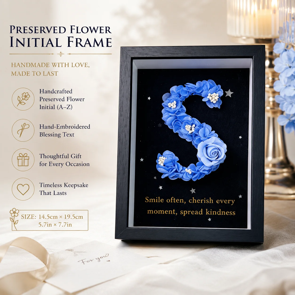 Custom Letter Photo Frames Preserved Rose Picture Shadow Box  Embroidery Custom Text Personalized Gift For Birthday Wall Decor