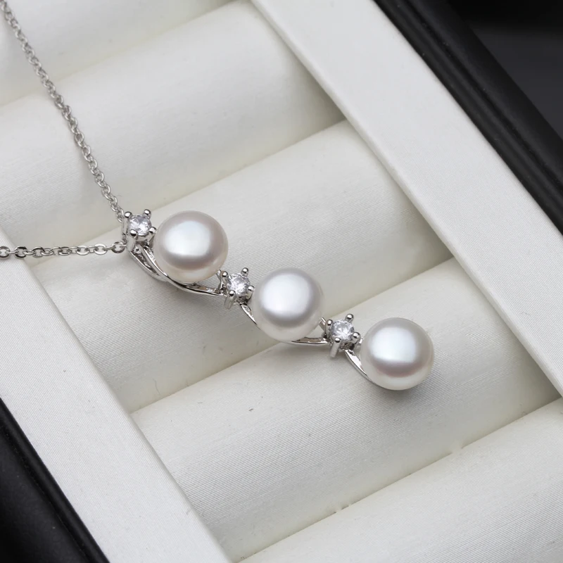 Wedding 925 Sterling Silver Pearl Pendant Women,Natural Freshwater Pearl Pendant Necklace Wife Mother Birthday Gift White Black