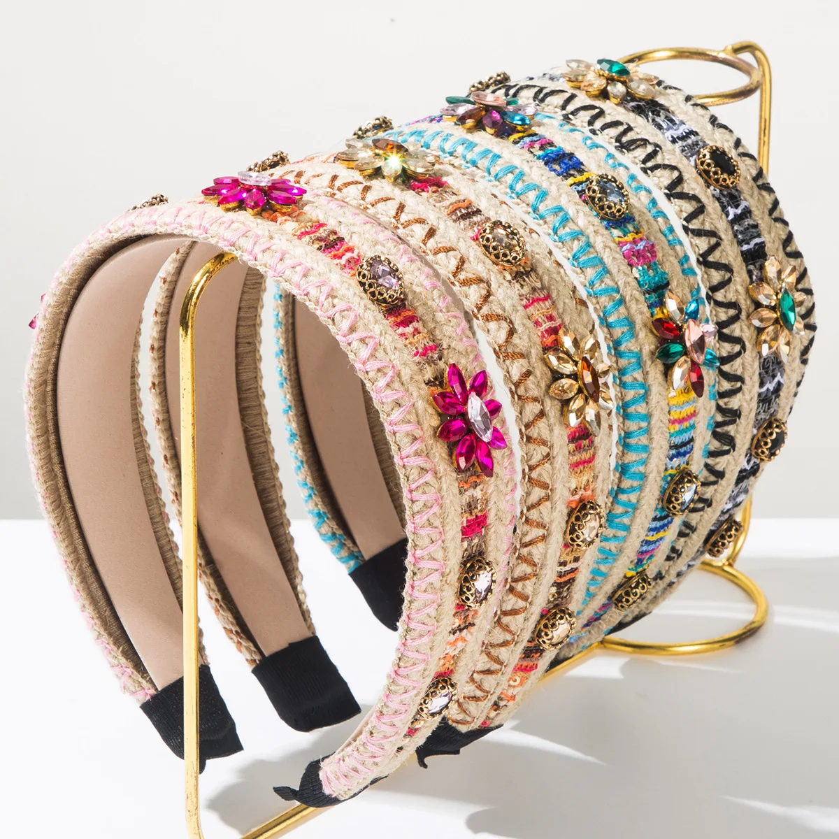 

New mixed-color wool woven diamond-encrusted headband women's diamond-encrusted versatile fashion western style personalized cre
