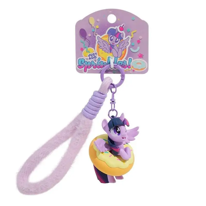 Cute Cartoon Kawaii My Little Pony Pinkie Pie Donut Hairy Ball Keychain Big Fluffy Ball Plush Doll Keychain Bag Pendant Toy Gift