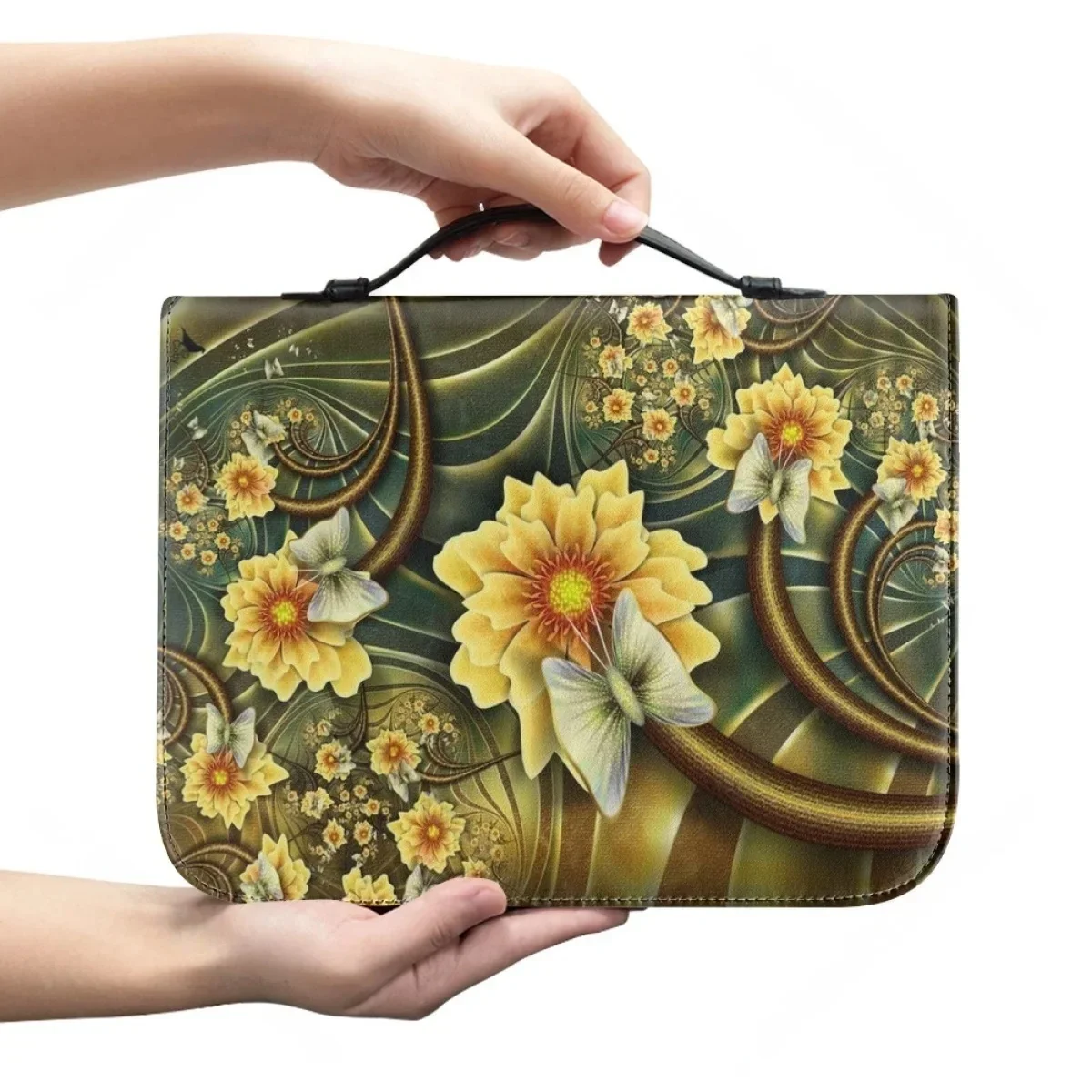 

Женская кожаная сумка-клатч на молнии с ручкой для переноски Библии, с принтом полинезийского франжипани, практичная сумка для хранения Библии