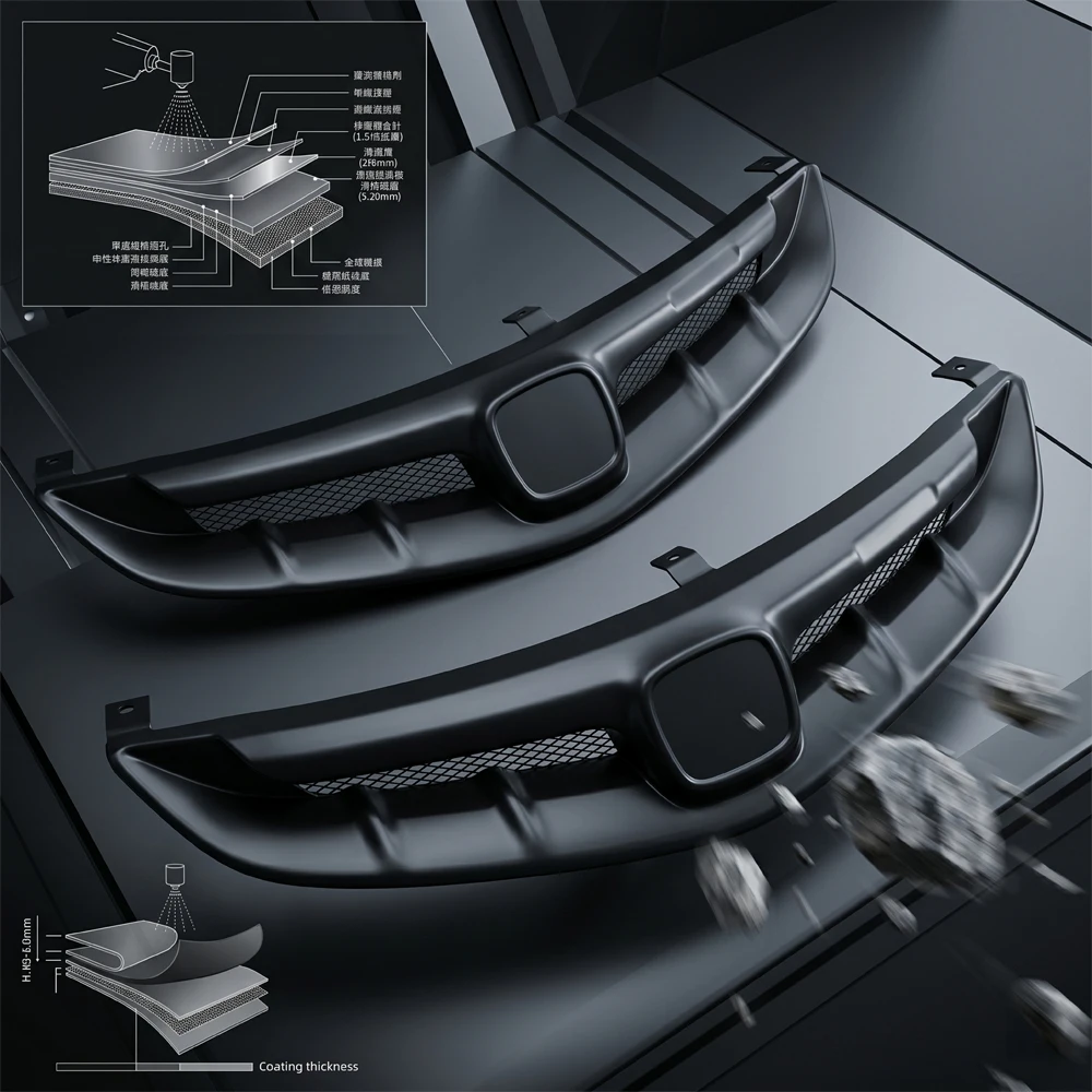 For 2006 2007 2008 2009 2010 2011 Honda Civic FD1 Front Bumper Grille Matte Black Grille Car Exterior Modification Accessories view 5