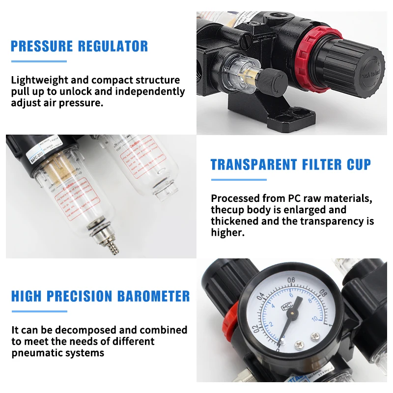 AFC2000 (AFR2000+AL2000) G1/4 Air Source Treatment Unit, Filter Regulator Lubricator FRL Uni，Air Compressor Oil Water Separator