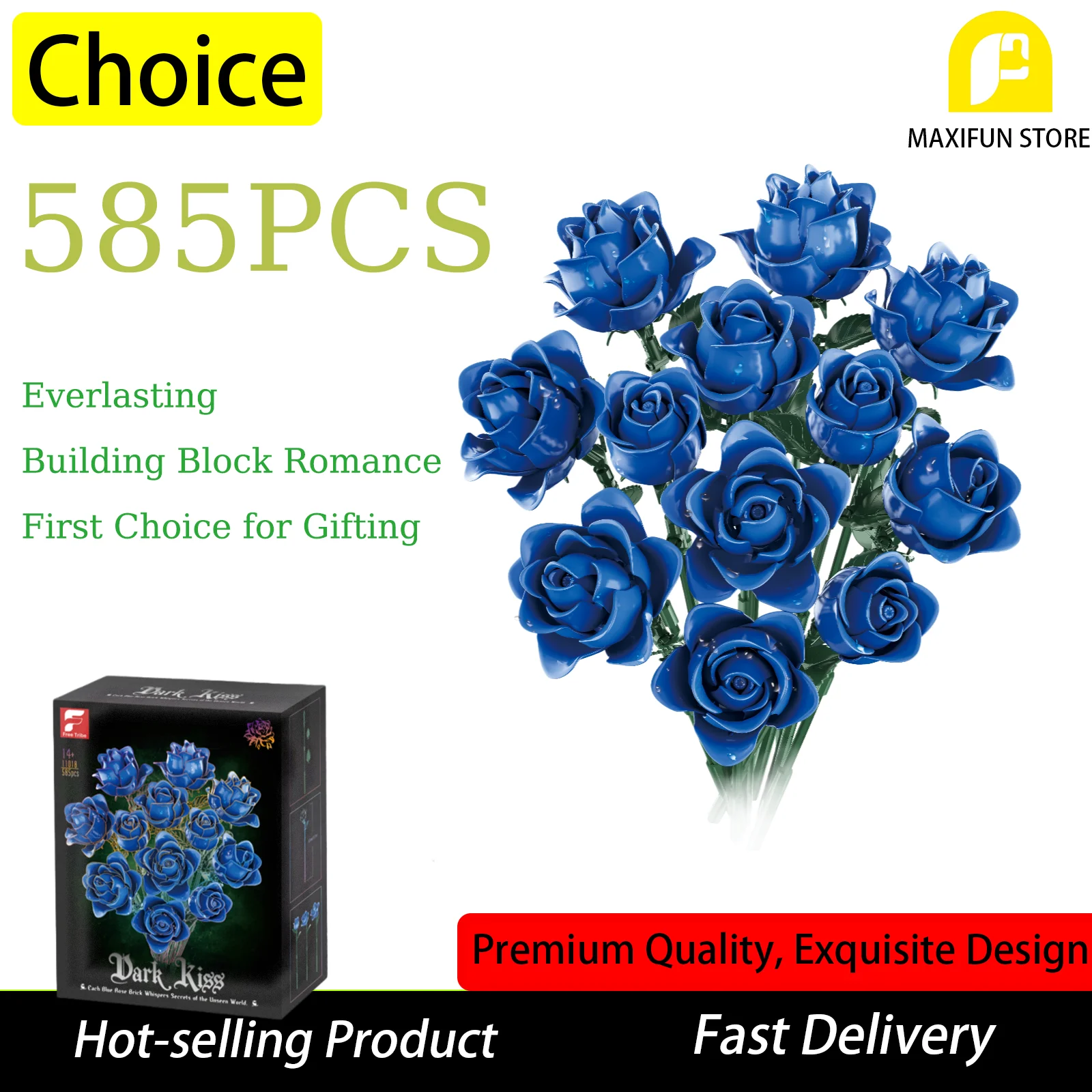 

585 шт., строительные блоки с голубой розой, набор из 12 предметов, сделай сам, сборный орнамент, вечный цветок, игрушка, идеальный праздничный подарок для девочек и женщин