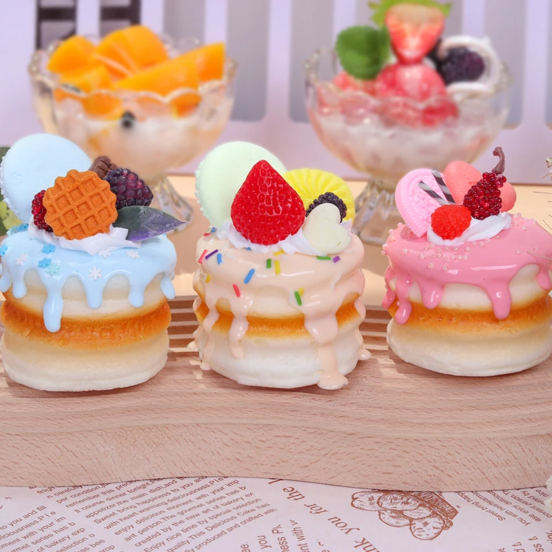 1Pcs New Double-layer Cake Model EuropeanFood And Fruit Double-layer Cake Simulation Fake Soft Furnishings Props